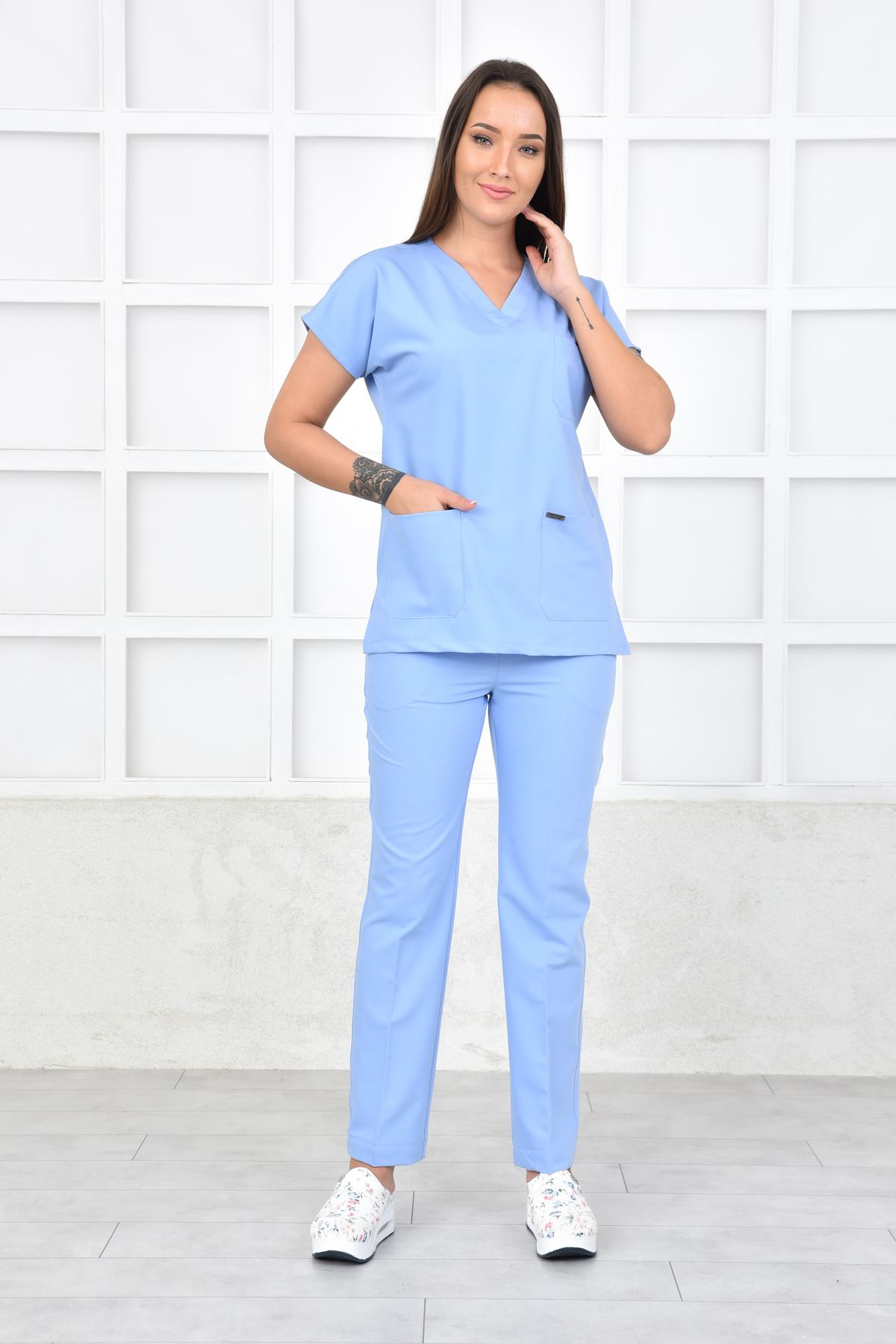 Nefmed Üniforma Greys Bebe Mavi Kadın Takım