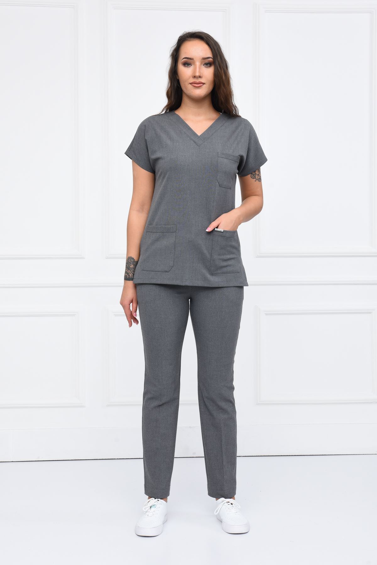 Nefmed Üniforma Greys Santana Antrasit Gri Kadın Takım