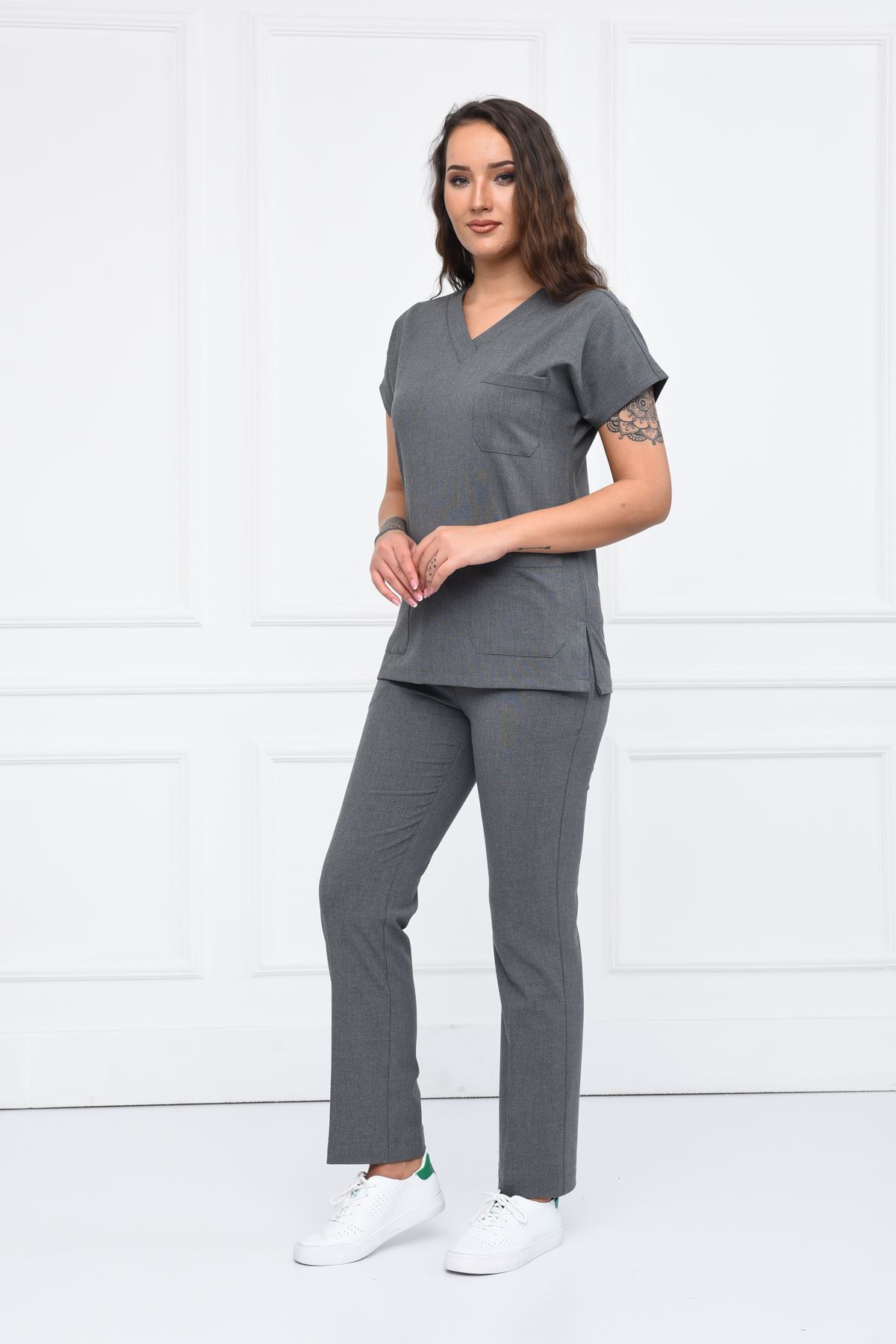 Nefmed Üniforma Greys Santana Antrasit Gri Kadın Takım