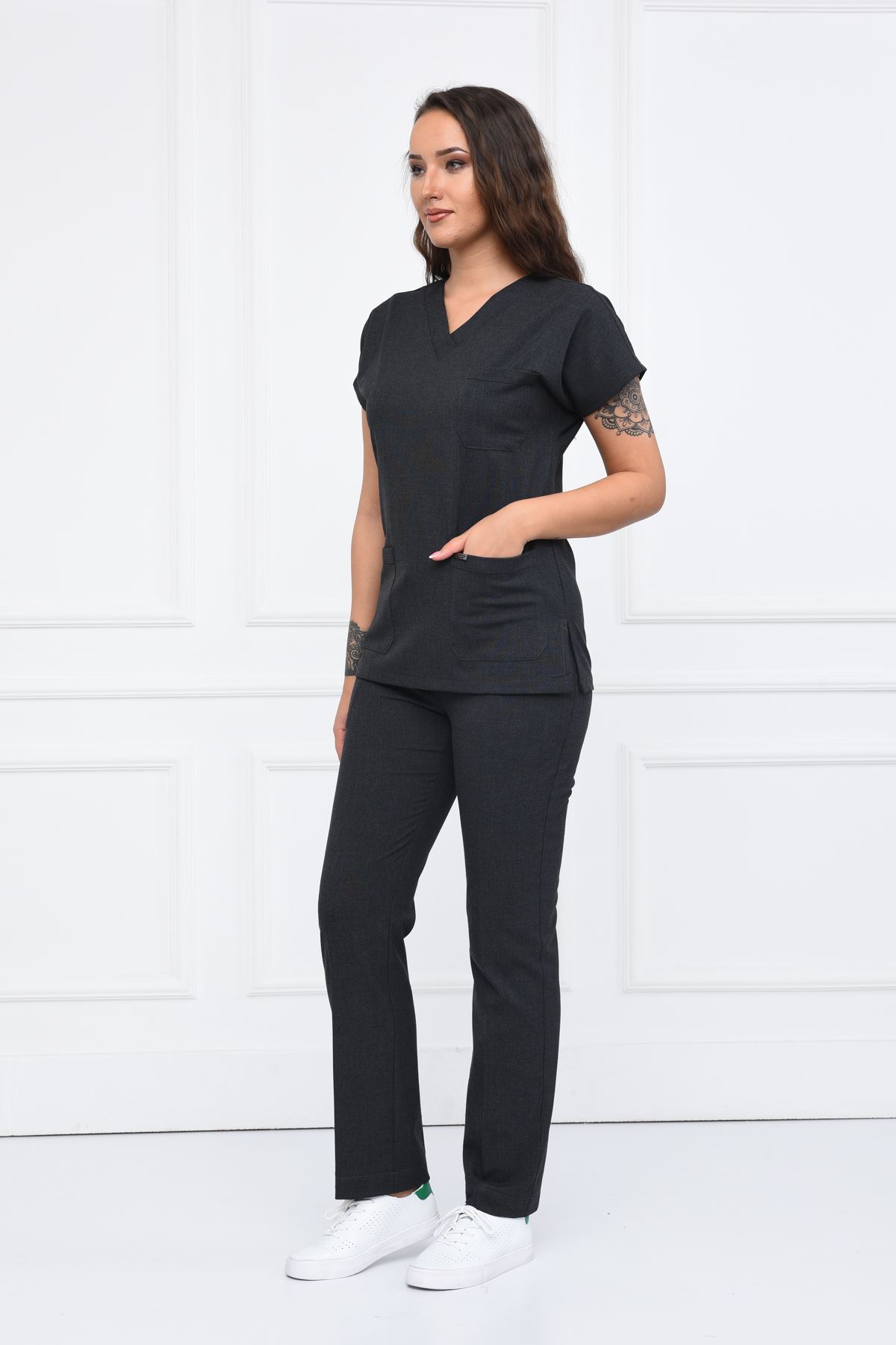 Nefmed Üniforma Greys Santana Koyu Gri Kadın Takım