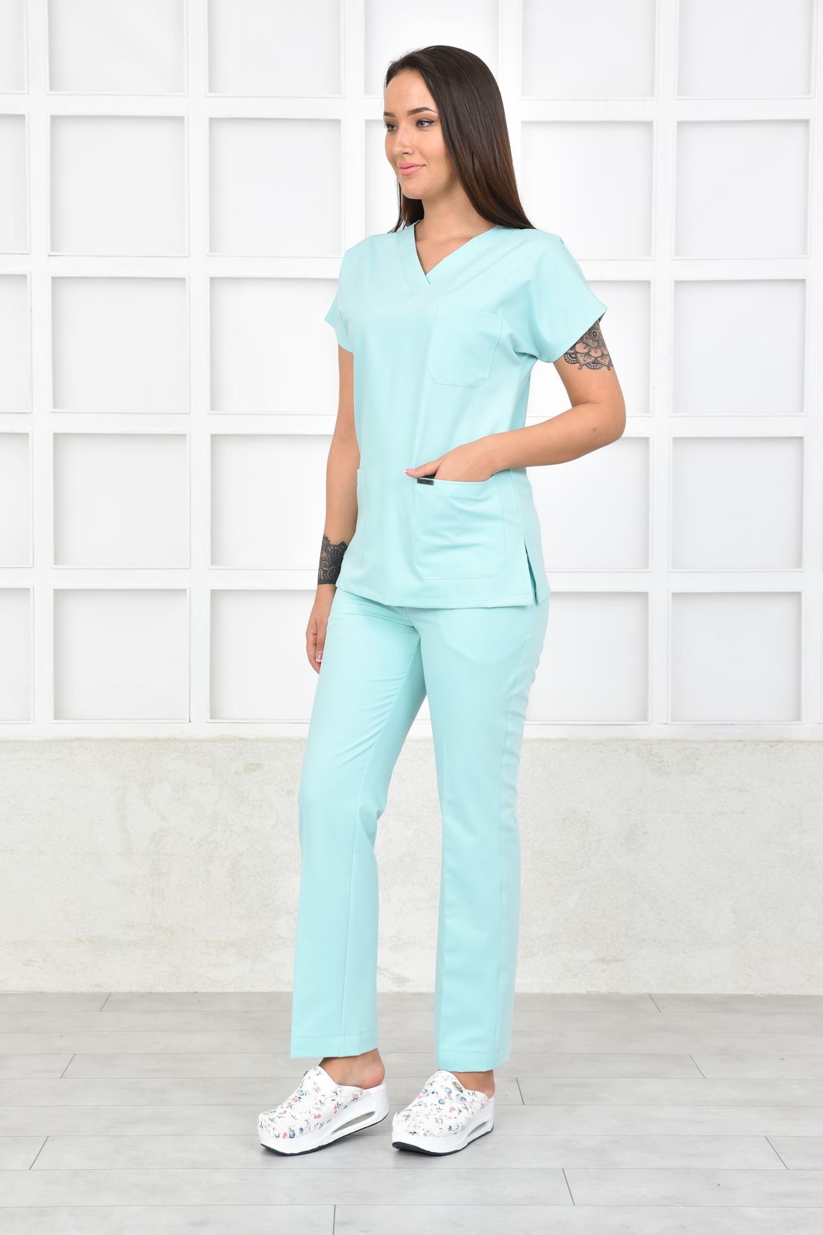 Nefmed Üniforma Greys Su Yeşili Kadın Takım