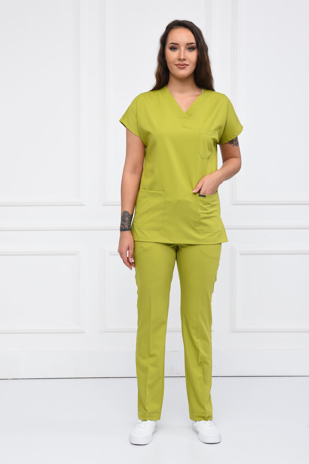 Nefmed Üniforma Greys Yağ Yeşili Kadın Takım