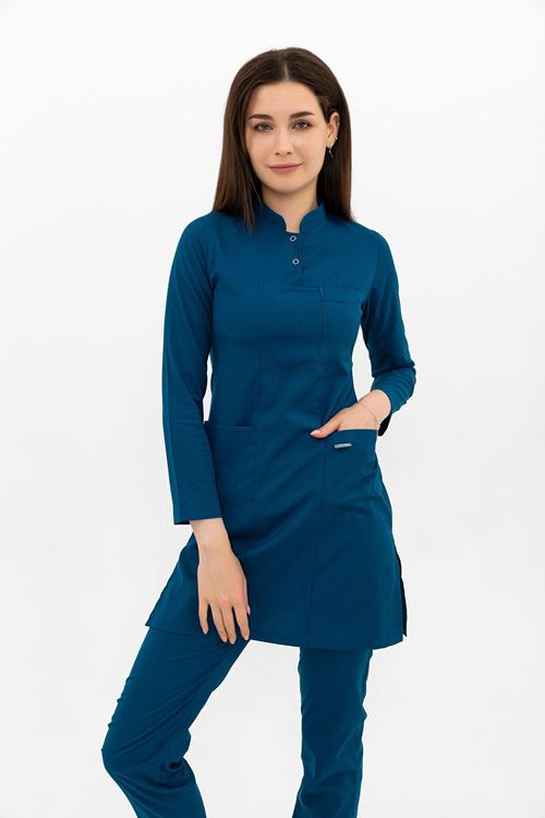 Nef Medikal Yarıdan Hakim Petrol Yeşili Tesettür Takım