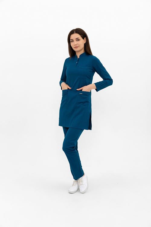 Nef Medikal Yarıdan Hakim Petrol Yeşili Tesettür Takım