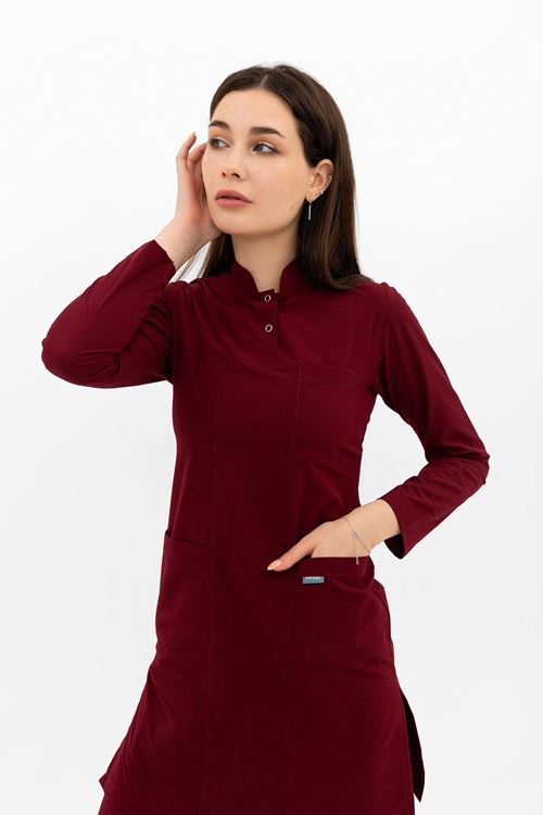 Nef Medikal Yarıdan Hakim Bordo Tesettür Takım