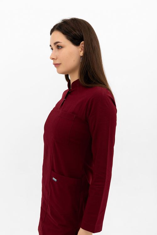 Nef Medikal Yarıdan Hakim Bordo Tesettür Takım