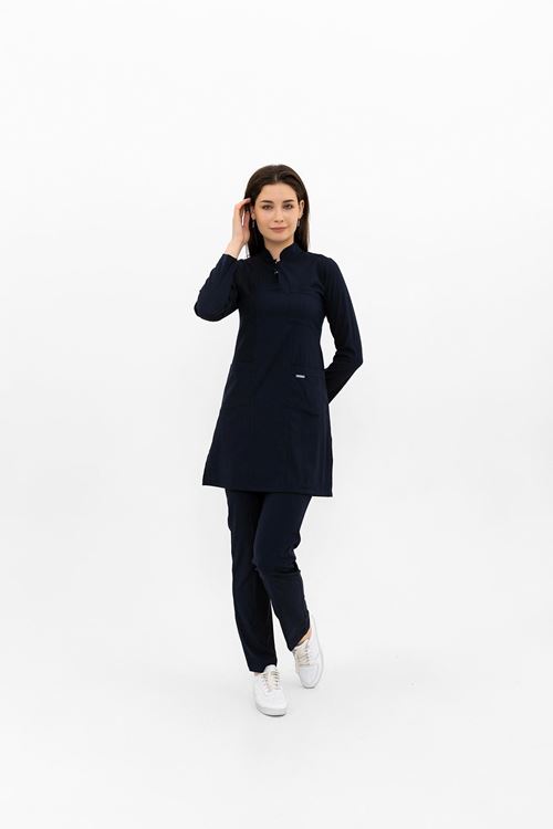 Nef Medikal Yarıdan Hakim Lacivert Tesettür Takım