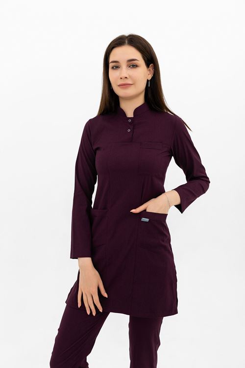 Nef Medikal Yarıdan Hakim Mürdüm Tesettür Takım