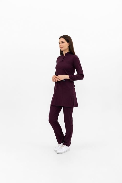 Nef Medikal Yarıdan Hakim Mürdüm Tesettür Takım