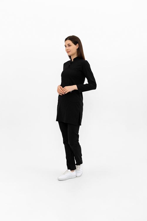 Nef Medikal Yarıdan Hakim Siyah Tesettür Takım