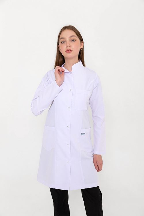 Beyaz Alpaka Hakim Yaka Kadın Önlük