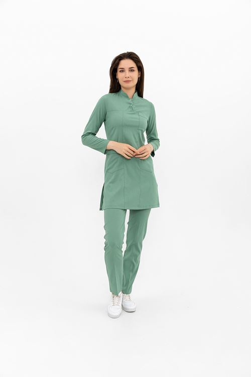 Nef Medikal Yarıdan Hakim Küf Yeşili Tesettür Takım