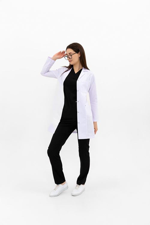 Beyaz Alpaka Ceket Yaka Kadın Önlük