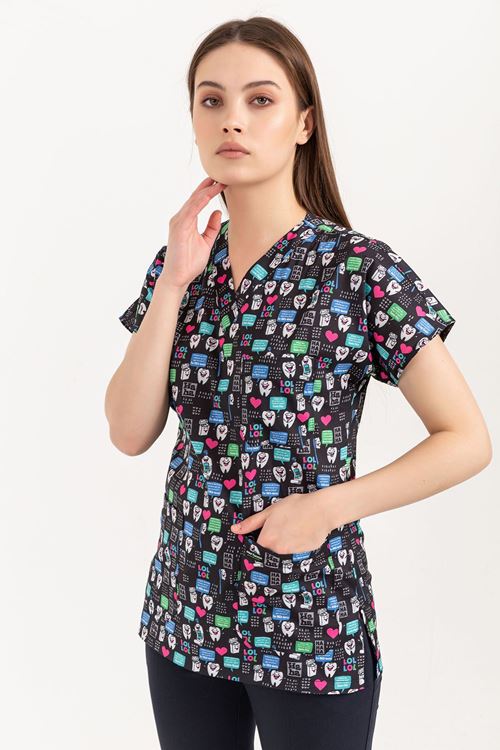 Nef Medikal Greys Desenli Kadın Tek Üst