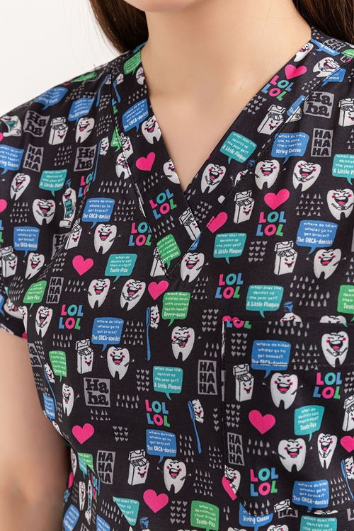 Nef Medikal Greys Desenli Kadın Tek Üst