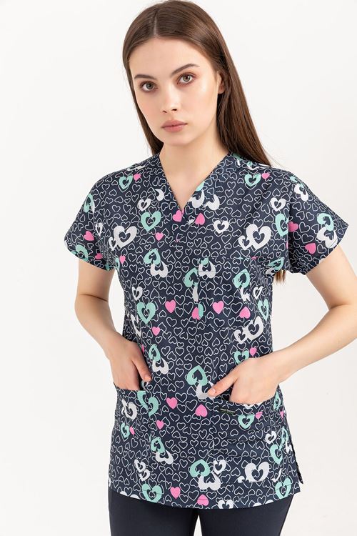 Nef Medikal Greys Desenli Kadın Tek Üst