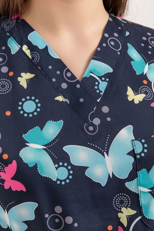 Nef Medikal Greys Desenli Kadın Tek Üst