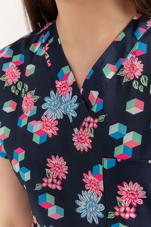 NEF GREYS KARE ÇİÇEK DESENLİ TEK ÜST