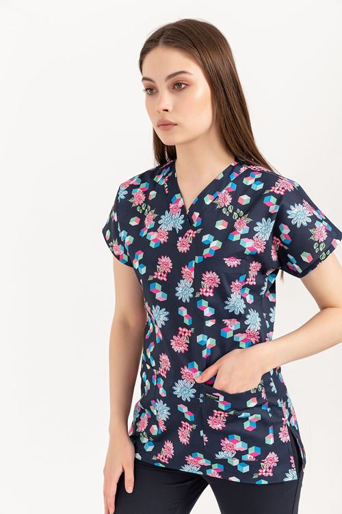 NEF GREYS KARE ÇİÇEK DESENLİ TEK ÜST