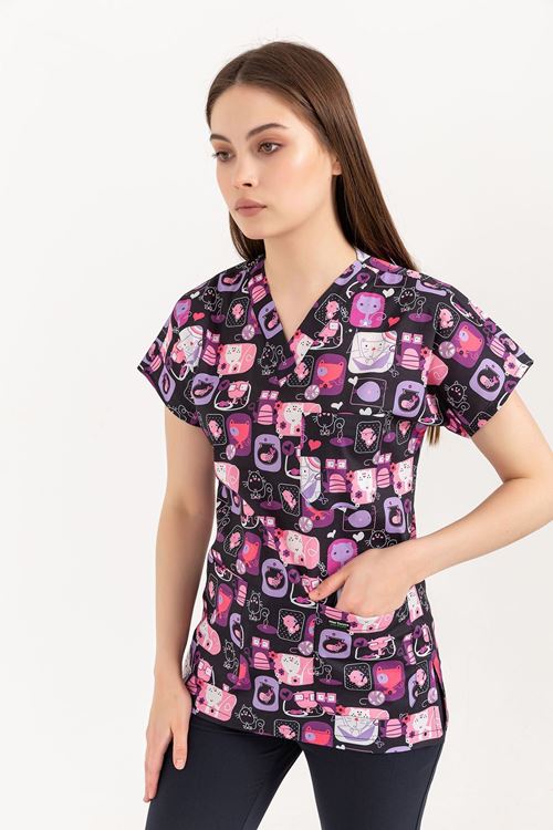 NEF GREYS KEDİ DESENLİ TEK ÜST