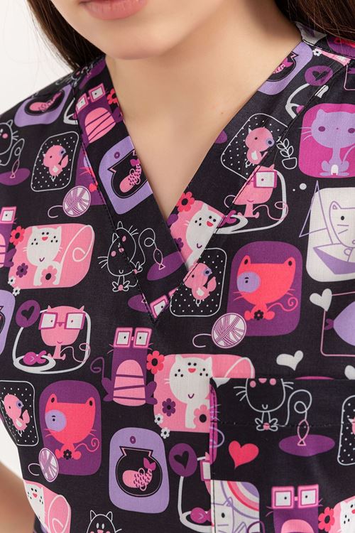 NEF GREYS KEDİ DESENLİ TEK ÜST