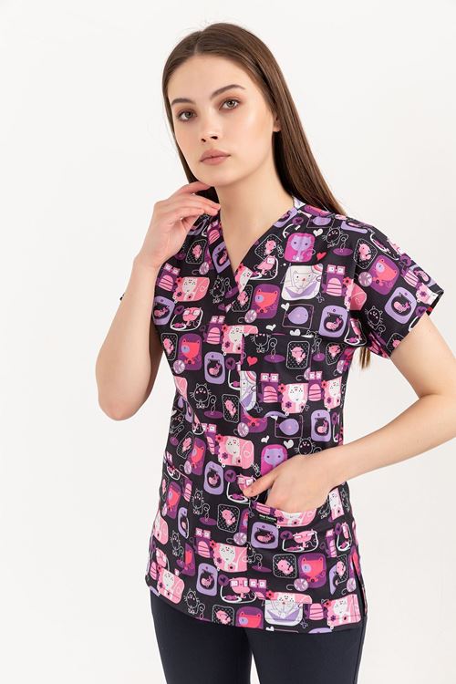 NEF GREYS KEDİ DESENLİ TEK ÜST