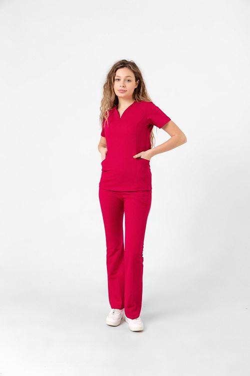 Nef Medikal Drop Collar Koyu Fuşya Kadın Takım