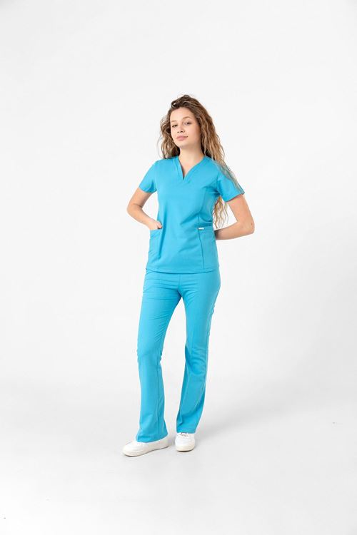 Nef Medikal Drop Collar Turkuaz Mavi Kadın Takım