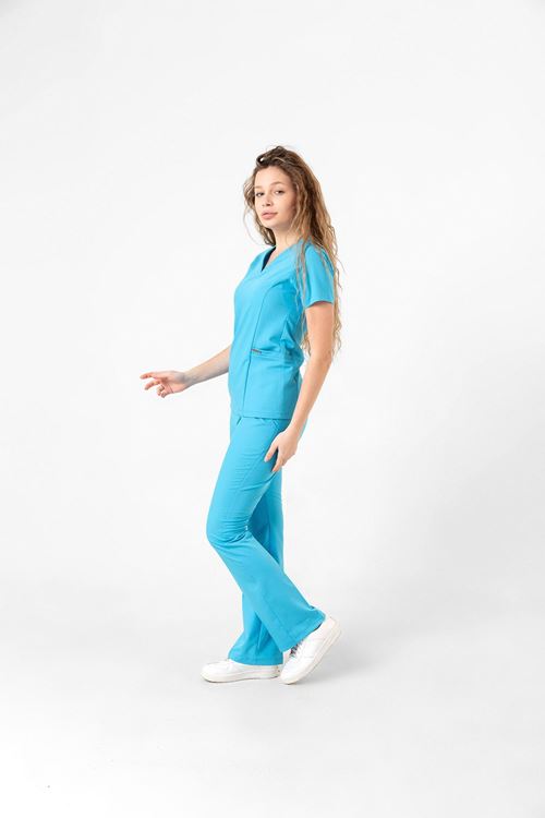 Nef Medikal Drop Collar Turkuaz Mavi Kadın Takım