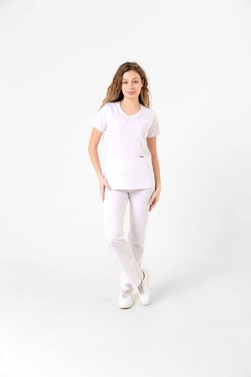 Nef Medikal Butterfly Collar Beyaz Kadın Takım