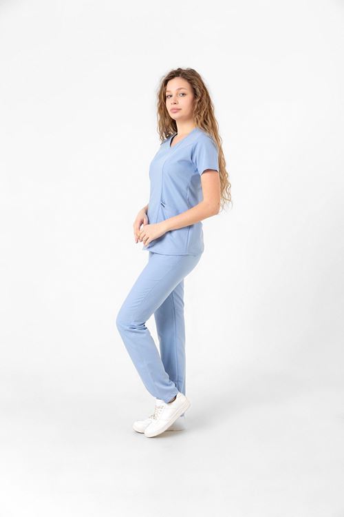 Nef Medikal Butterfly Collar Bebe Mavi Kadın Takım