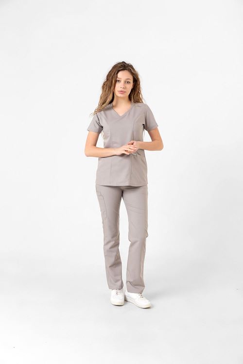 Nef Medikal Butterfly Collar Kum Gri Kadın Takım