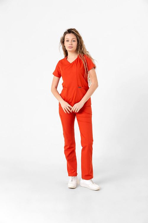 Nef Medikal Butterfly Collar Turuncu Kadın Takım