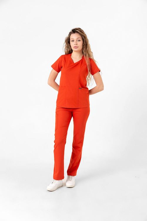 Nef Medikal Butterfly Collar Turuncu Kadın Takım