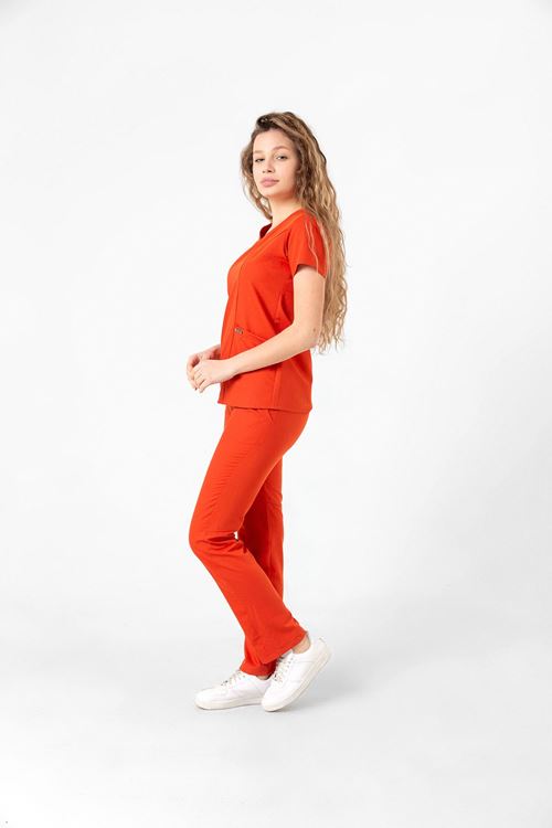 Nef Medikal Butterfly Collar Turuncu Kadın Takım