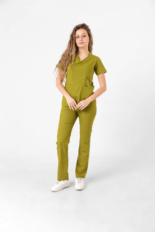 Nef Medikal Butterfly Collar Yağ Yeşili Kadın Takım