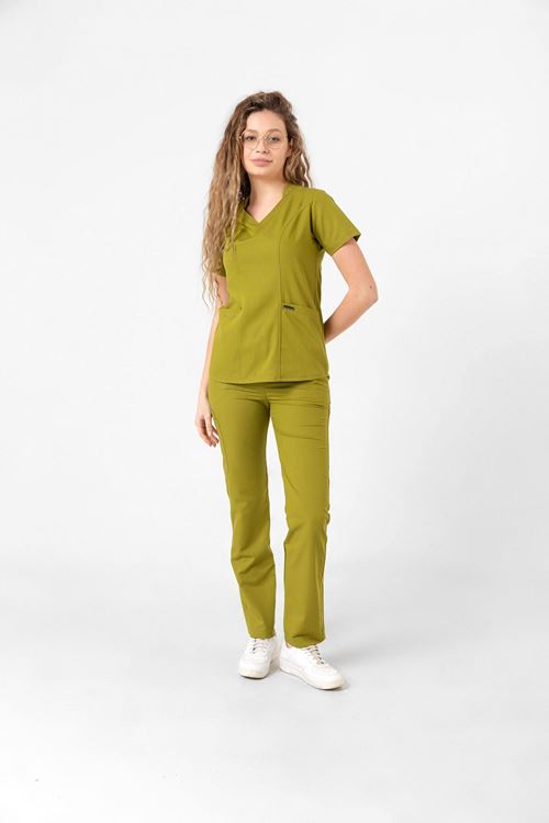 Nef Medikal Butterfly Collar Yağ Yeşili Kadın Takım