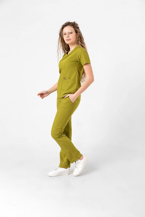 Nef Medikal Butterfly Collar Yağ Yeşili Kadın Takım