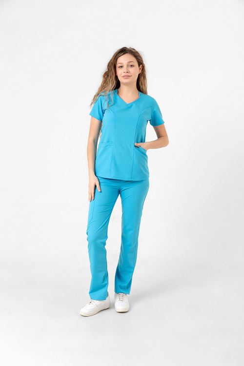 Nef Medikal Butterfly Collar Turkuaz Mavi Kadın Takım