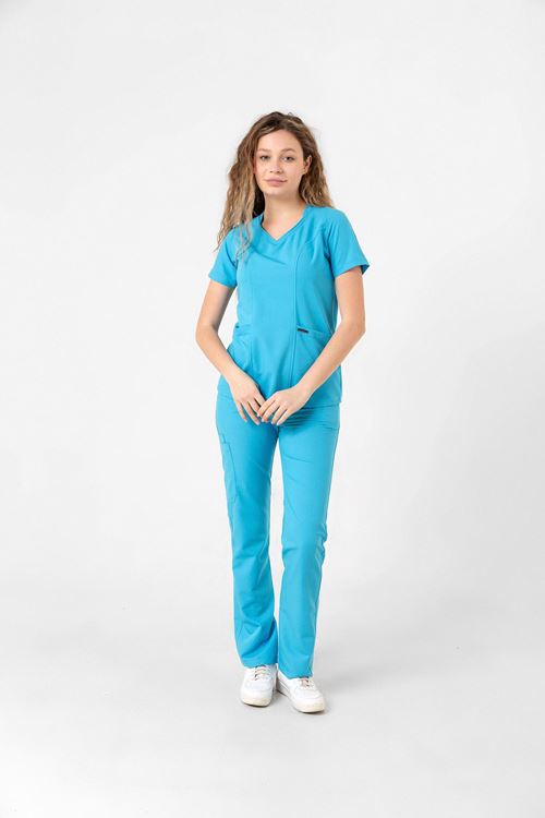 Nef Medikal Butterfly Collar Turkuaz Mavi Kadın Takım