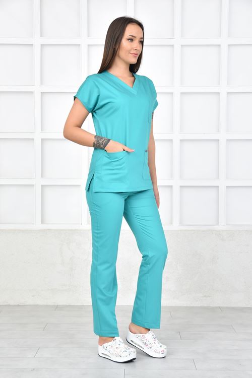 Nefmed Üniforma Greys Turkuaz Yeşili Kadın Takım