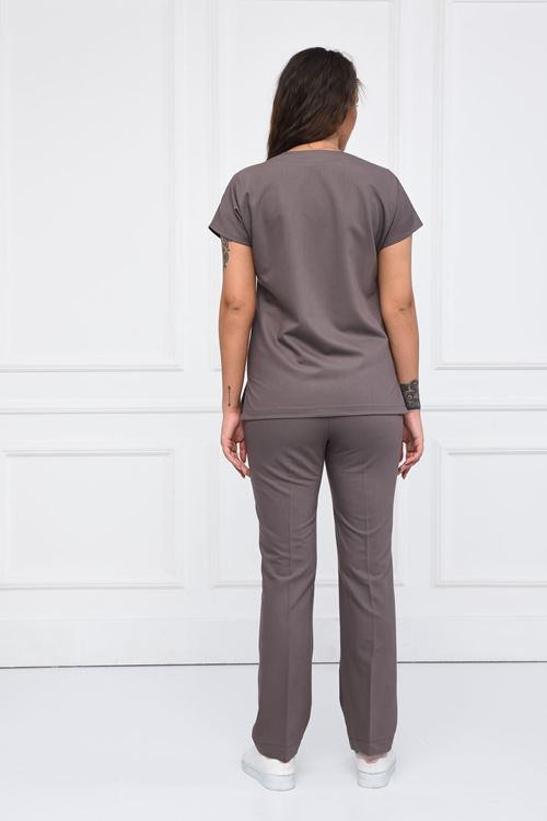 Nefmed Üniforma Greys Koyu Bej Kadın Takım