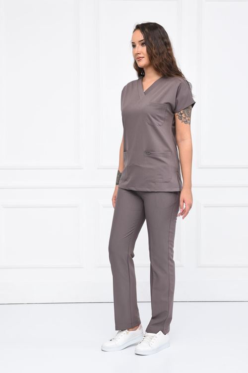 Nefmed Üniforma Greys Koyu Bej Kadın Takım