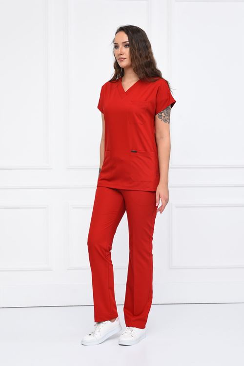 Nefmed Üniforma Greys Kırmızı Kadın Takım