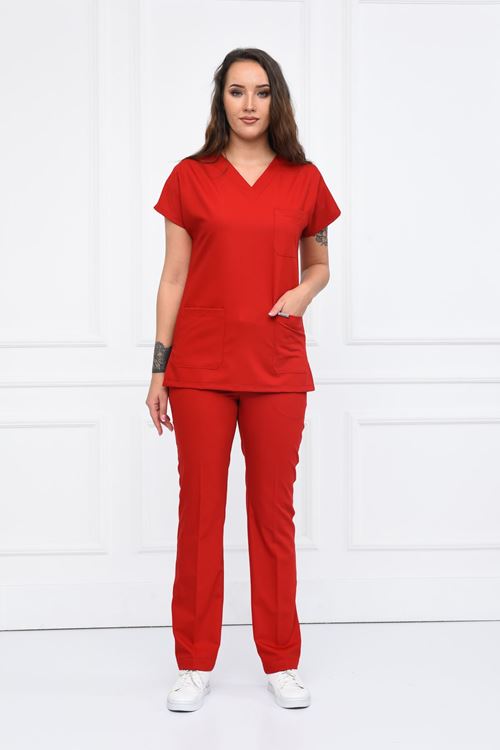 Nefmed Üniforma Greys Kırmızı Kadın Takım