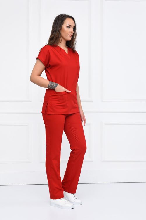 Nefmed Üniforma Greys Kırmızı Kadın Takım